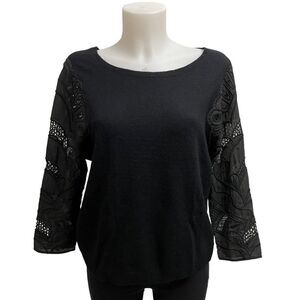 SANDRO
Black Knit Lambswool,Cashmere blend Sweater‎ embroidered sleeves sz 2